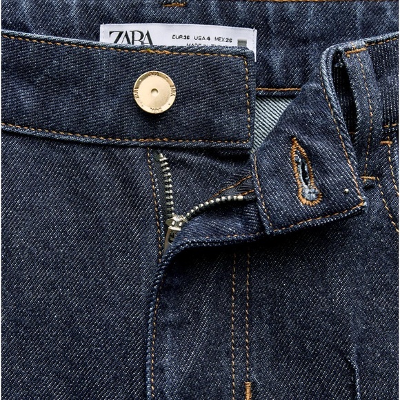 ZARA CROPPED HIGH WAIST WIDE LEG FRONT CENTRAL SEAM Z1975 JEANS - Picture 2 of 7